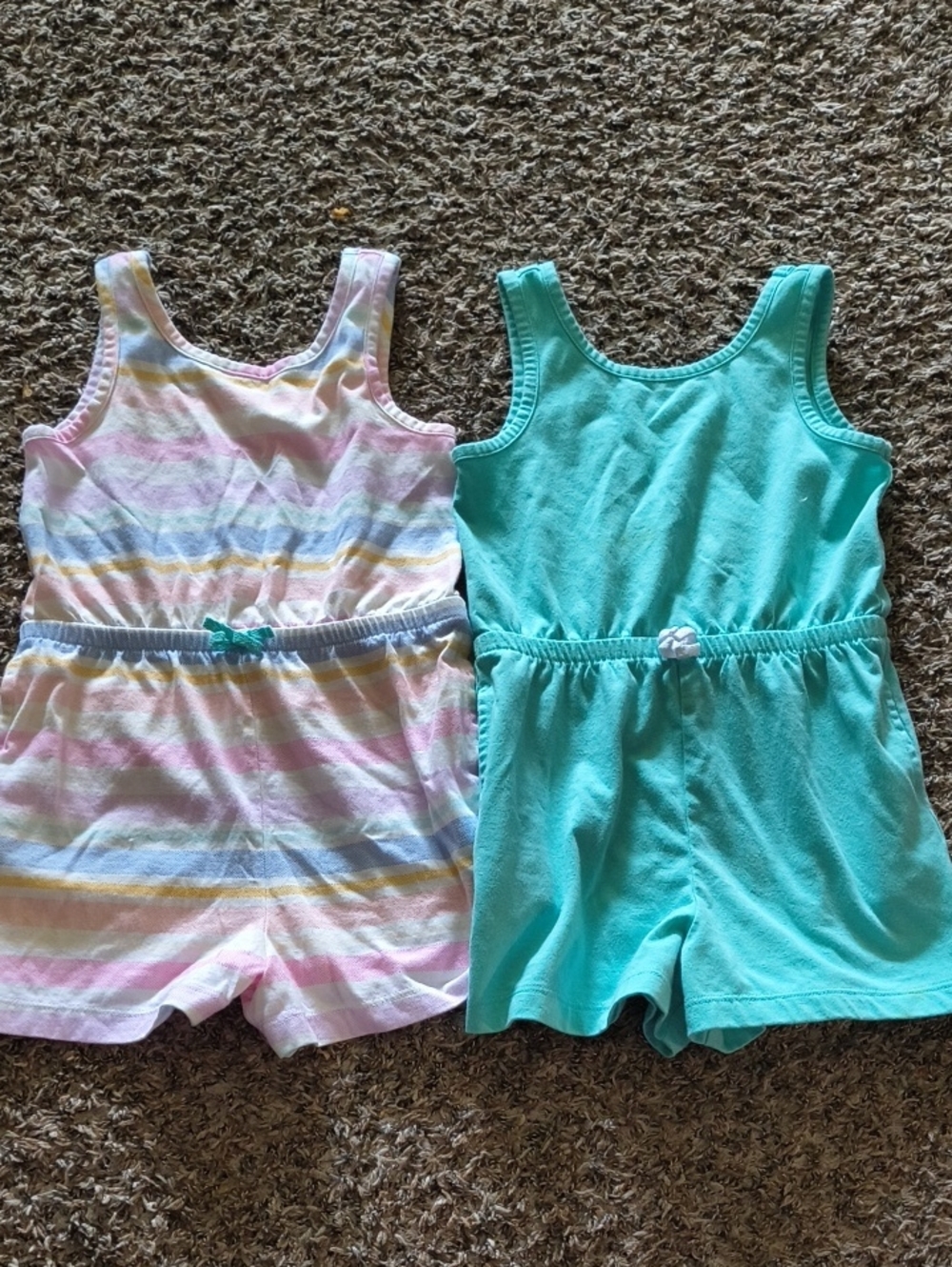 wonder nation Girls' Tank Romper Set - Turquoise and Pastel Stripes